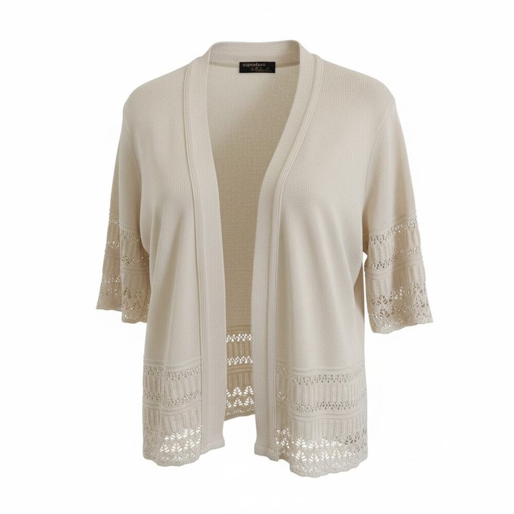 Robbie Bee Pointelle Cream Crochet Cardigan Sz L Cabincore Coastal Cowgirl
